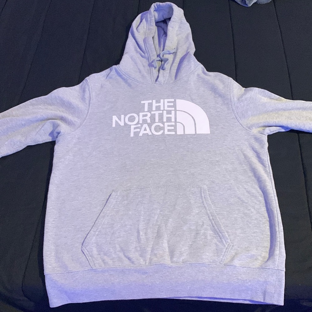 Grey North Face Hoodie Size:L